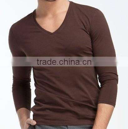 Men's long sleeve v-neck Pure color fashion R0026