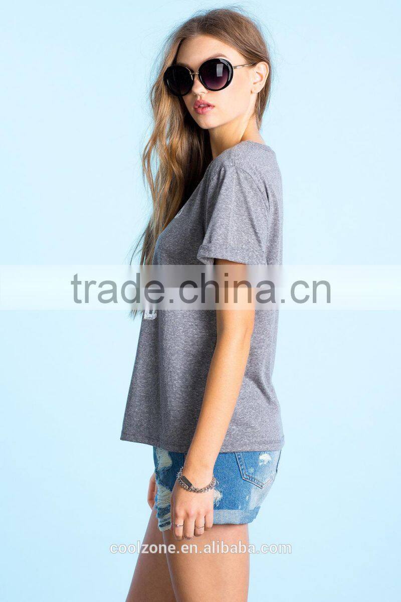 Custom rolled short sleeves t shirt wholesale graphic print t-shirt woman