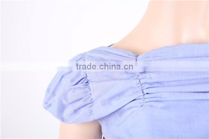 short sleeve blue women fashion cutting blouse with side zipper