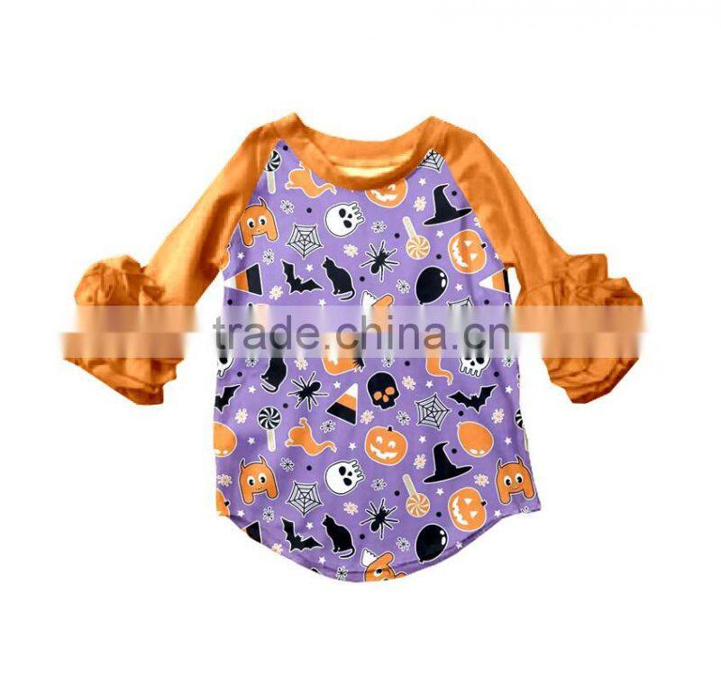 Whosale baby clothes 3/4 sleeves icing baseball shirt girls ruffle raglan Wholesale icing ruffle shirt