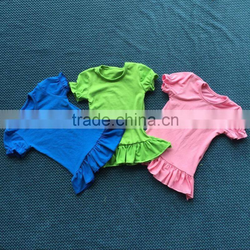 2016 Girls Blank Ruffle Sleeve T shirt kids t-shirt ruffle sleeve plain cotton t-shirt YW-0018