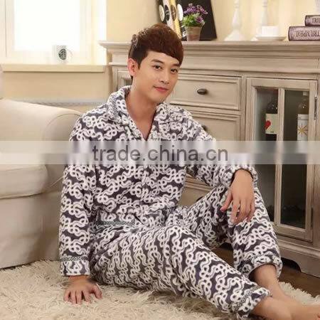 2015 Wholesale Mink Cashmere Men Winter Pajama Set