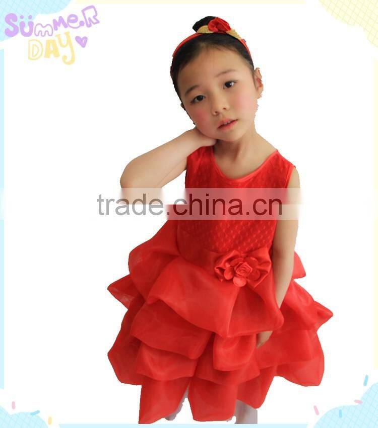 2016 spring new style children wedding dress big red bow pompon skirt