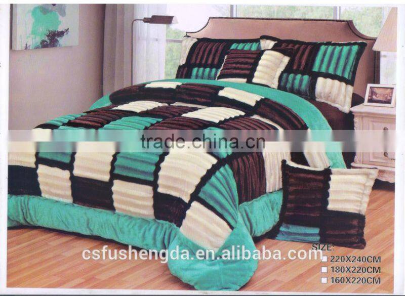 Various of design 100% cotton with plain color plush bed set quilt
