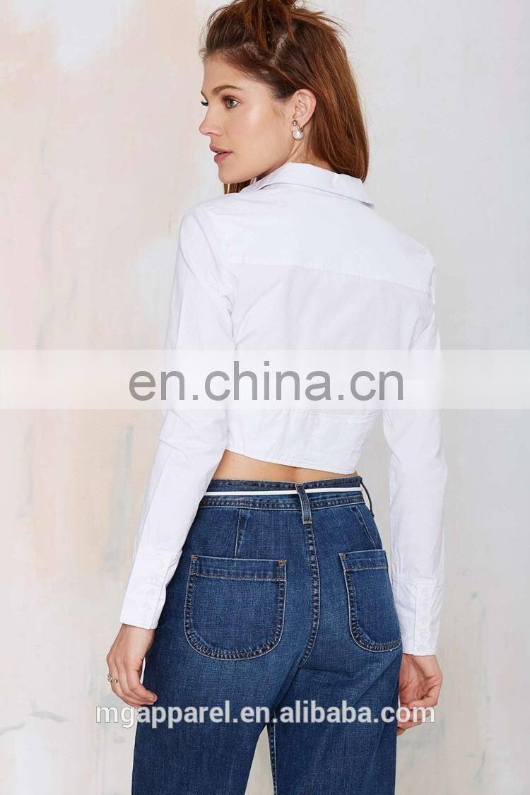 Latest lady blouse & top long sleeve cotton fabric women blouse top