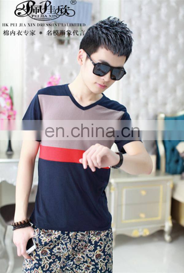 Peijiaxin Casual Style New Design Bulk V-neck Three-colored Cheap Promotional T shirt