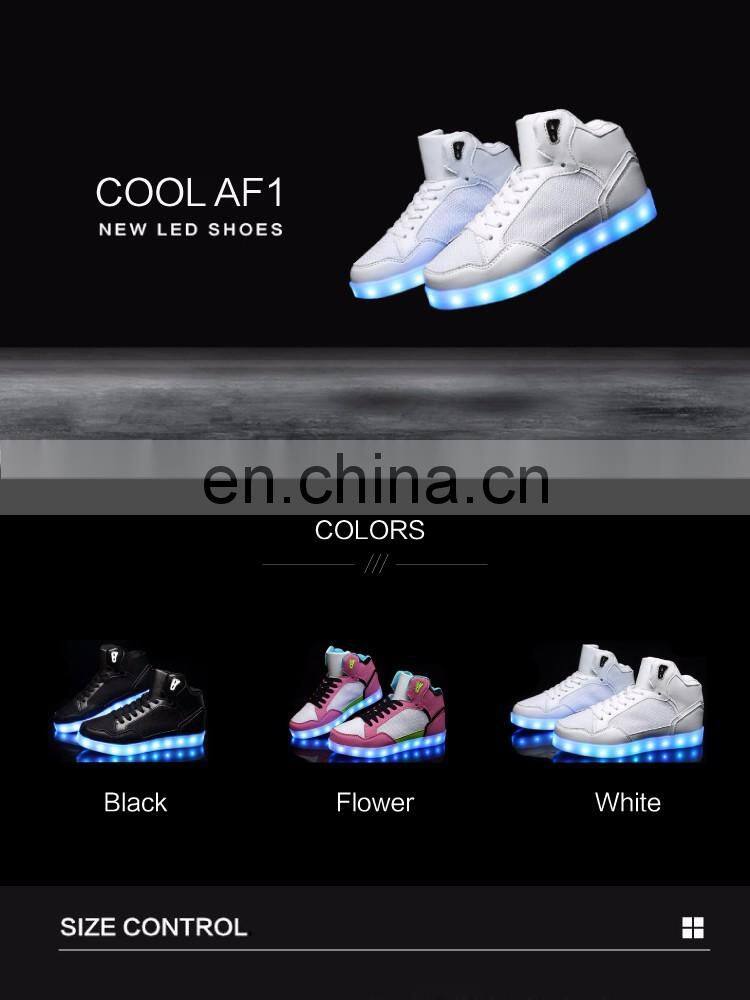 Latest design Hot sale high shoes for men PU+mesh light shoes Street dance luminous high top LED shoes sneakers for boys