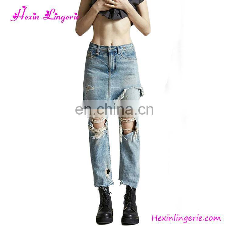 Wholesale Latest Designs Embroidery Light Blue Loose Girls Jeans Pants