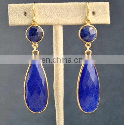 Crystal Quartz Bezel Set Gemstone Earring/Double stone earrings/2015 women fashion earrings