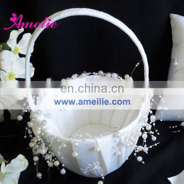 AR5691 Pearls decorate flower girl white basket
