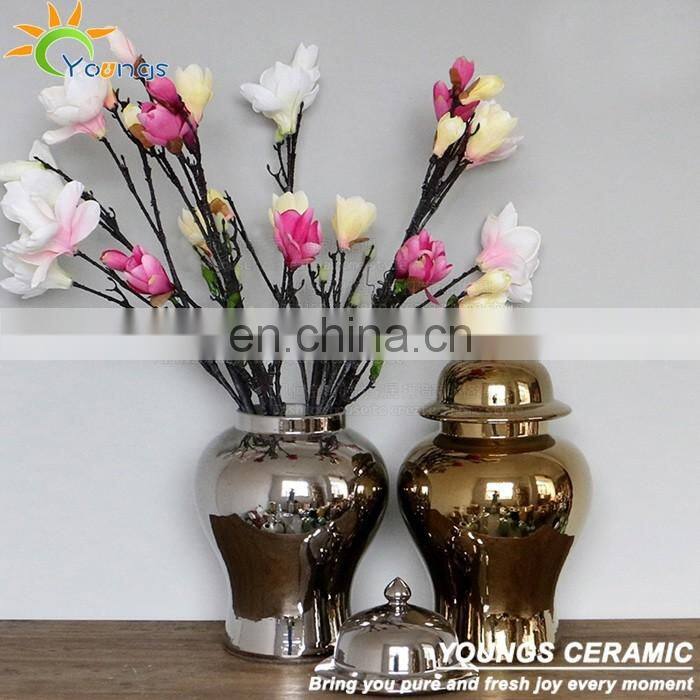 Tall Chinese Plain Gold Color Ceramic Porcelain Temple Jars
