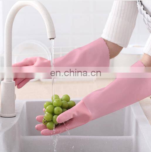 Wholesale High Quality Woman Pink Long Cuff PVC Kitchen dishwashing Household Gloves