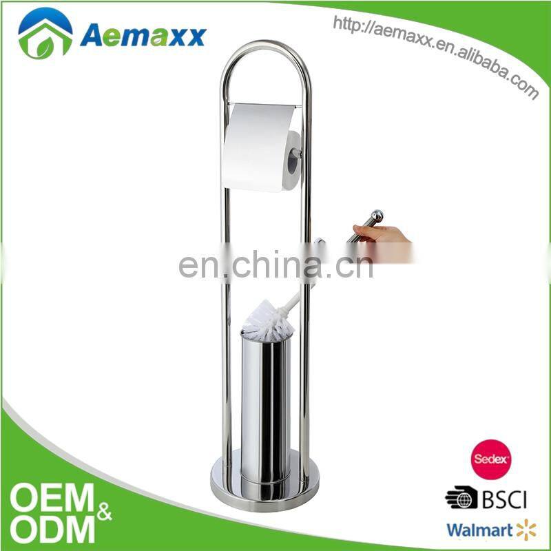 Elegant Modern Chrome Polish Toilet Brush paper towel rack stainless steel standing toilet paper holder