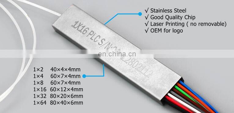FTTH singlemode mini steel tube splitter SC UPC connector 0.9mm 2way 4way 8way 1X2 1X4 1X8 1x16 PLC Splitter lgx