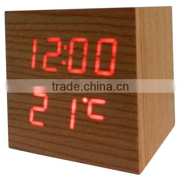LED Wood Desk Clock with Touch Function and Temperature Show