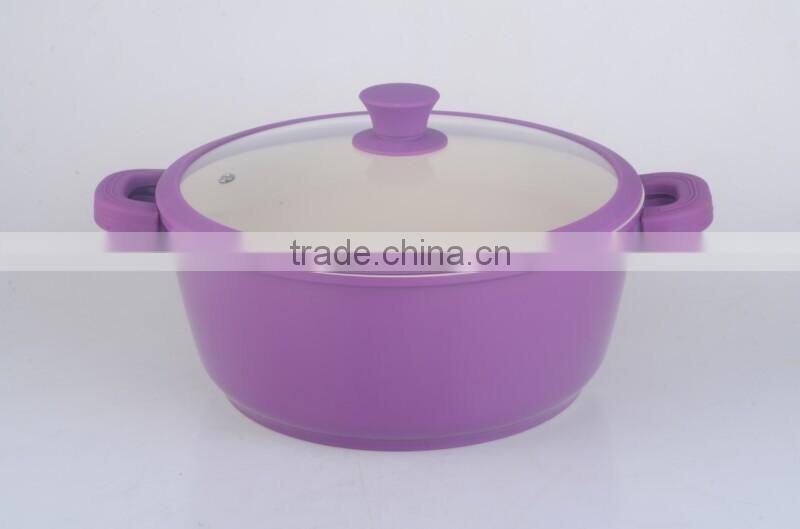 aluminum dia-cast ceramic soup pan with purple silicone protector QD-DC1366