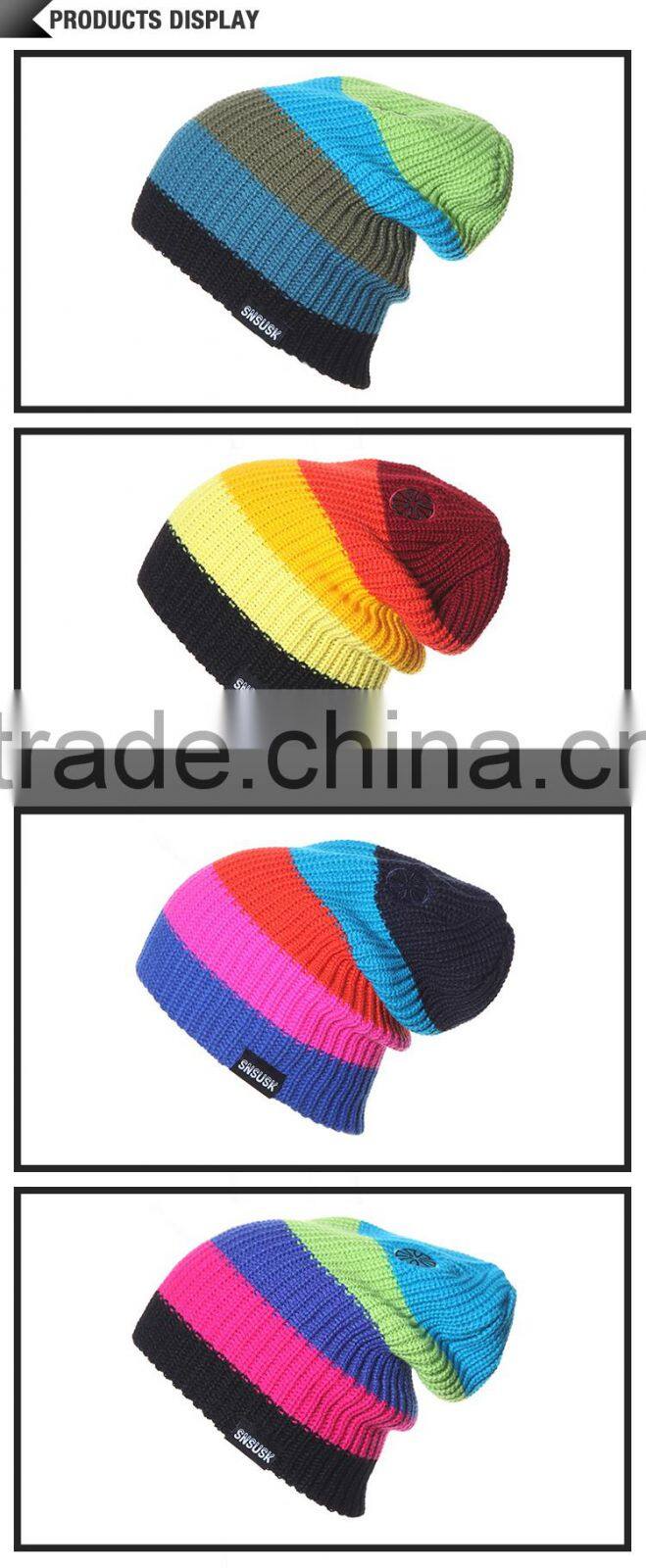 promotional wholesale cheap winter adult custom woolen stripe pattern knit cap