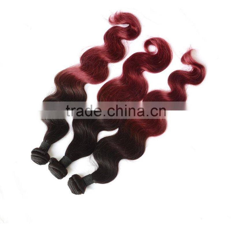 Factory fashion high quality body wave virgin colored two color hair weave,two tone ombre colored hair weave