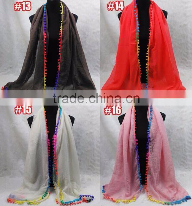 Custom Viscose Pompom Lady Muslim Dubai Scarf