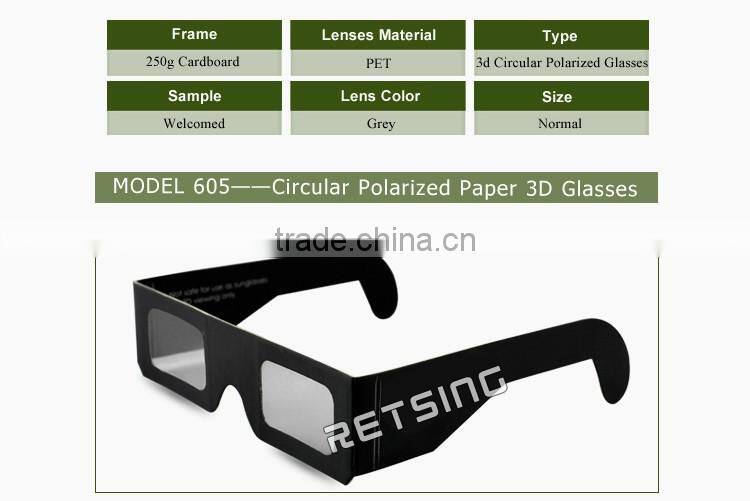 Custom printing passive circular polarized paper 3d glasses