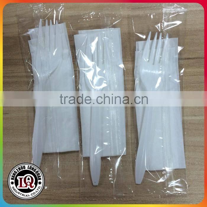 Disposable Individually Wrapped White Plastic Forks with Napkin