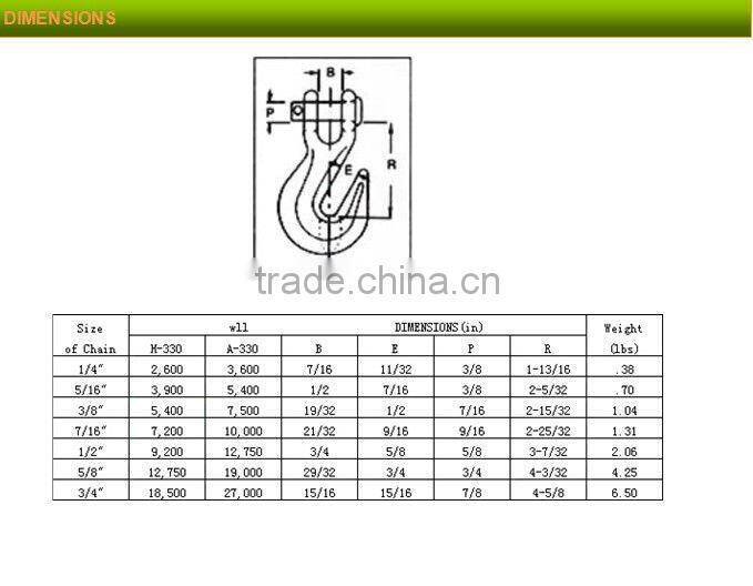 High Quality Electro-galvanized H-330 Clevis Grab Hook