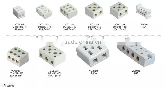 25A 2 way 5 holes porcelain terminal blocks VD2525