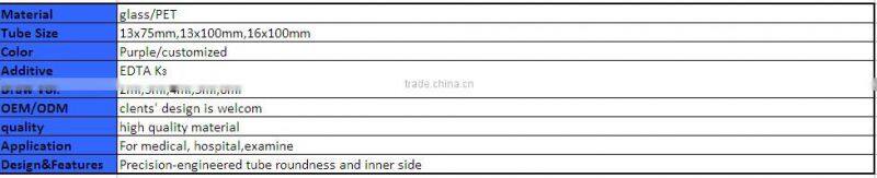 Purple top k3 edta vacutainer blood collection tube