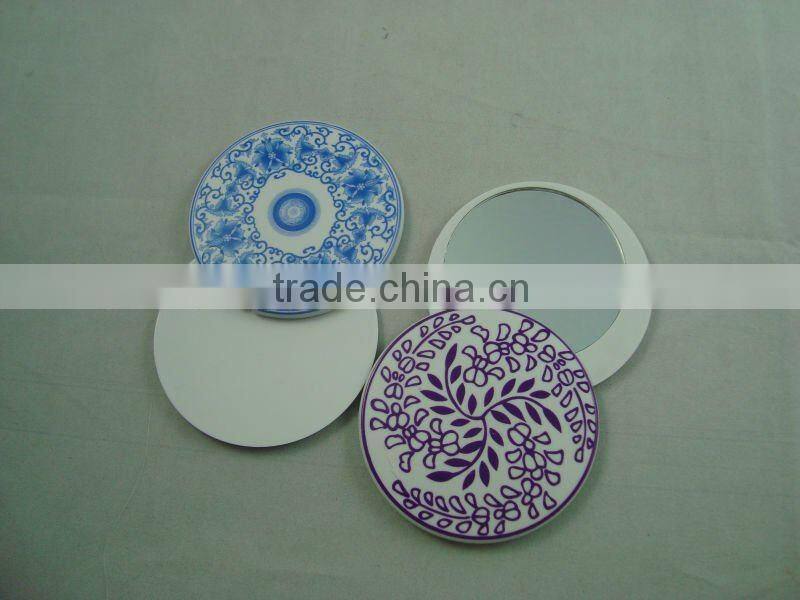 plastic round pocket/ compact mirror with revolving vover