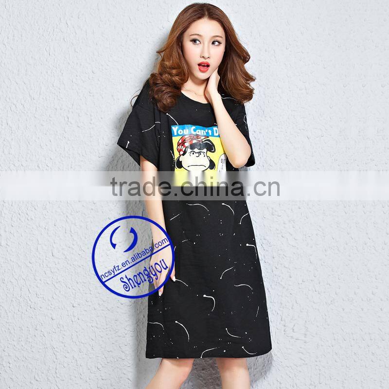 Custom wholesale 100 cotton summer casual full printed lady dress