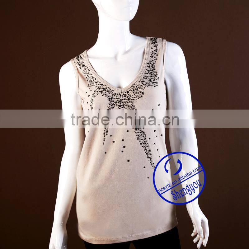 2015 high quality wholesale ladies 100 cotton v-neck tank top