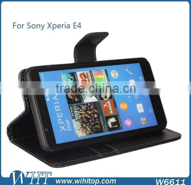 China Supplier Flip Wallet Cover Genuine Leather Phone Case for Sony Xperia E4