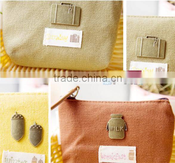 Korean retrostyle canvas coin bag/coin purse with metal decorate