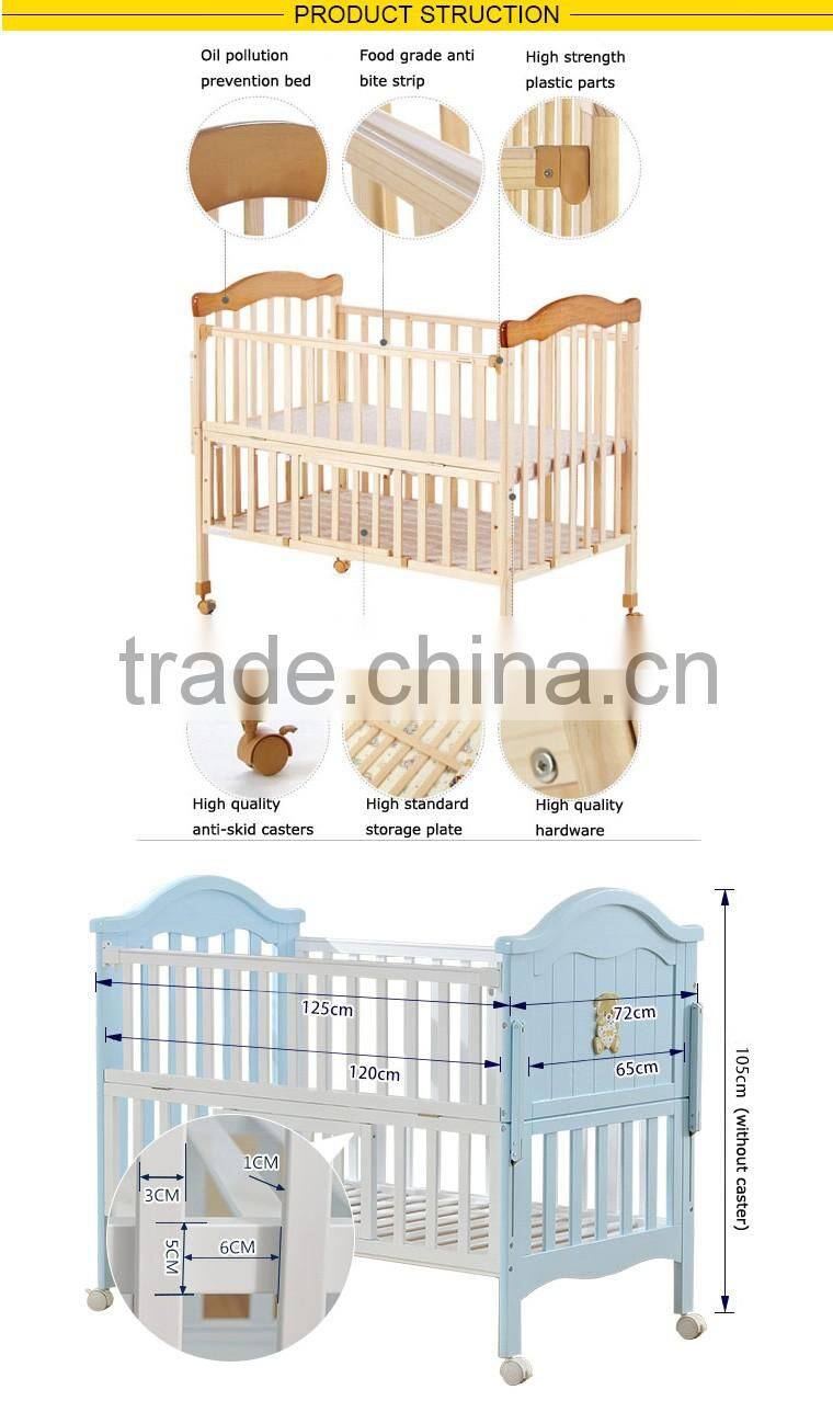 WBC-22B hot selling euro UK style multi-purposes baby cot dimensions, baby cot wheels