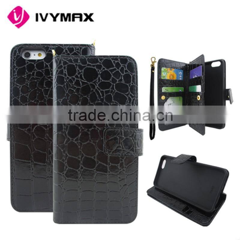 Free Samples Alligator Pattern PU Leather Flip Cover Wallet Case with smart texture finish For iphone 6