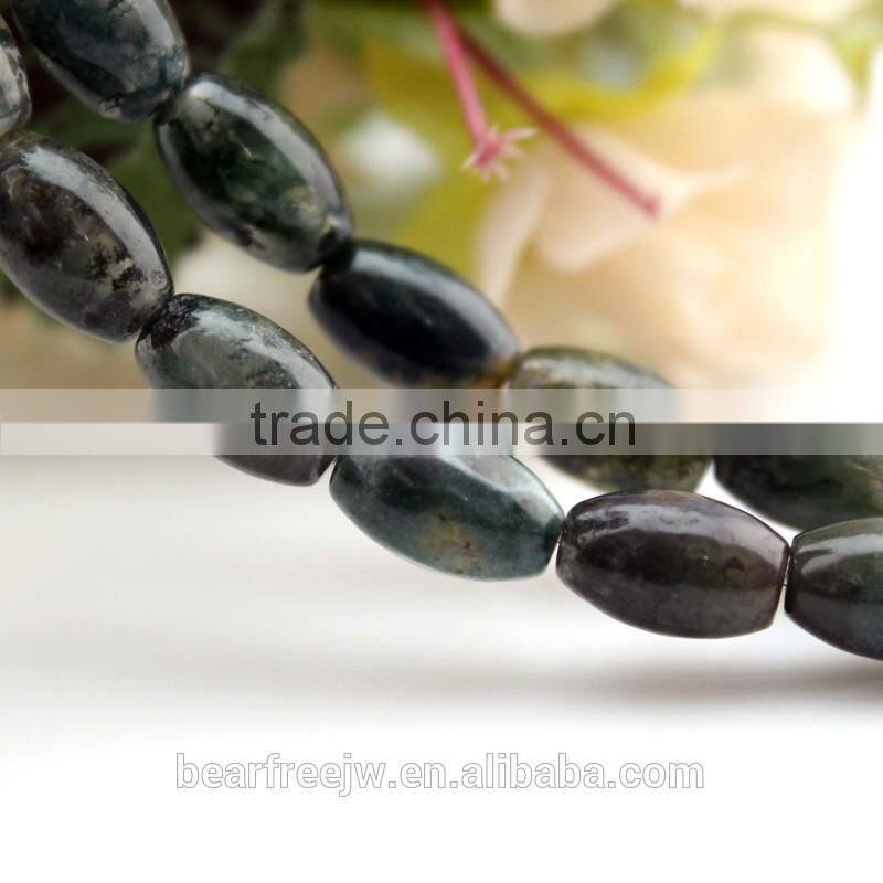 Natural Moss Agate Barrel Drum Rice 8*12mm Semi-Precious Gemstone Jewelry Making Loose Beads