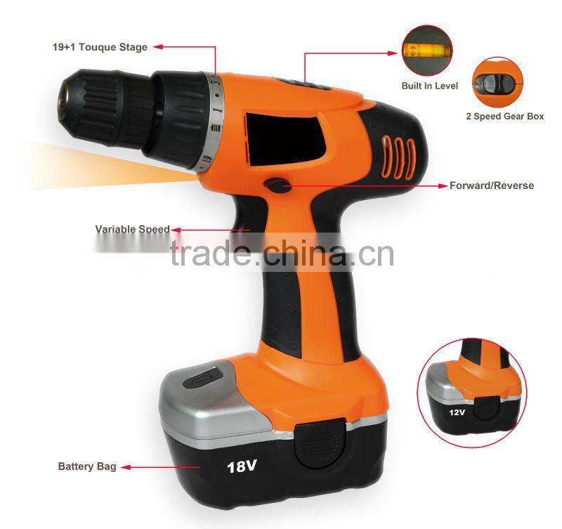 Best Selling 12V-18Volt Cordless drill with LED light and soft grip
