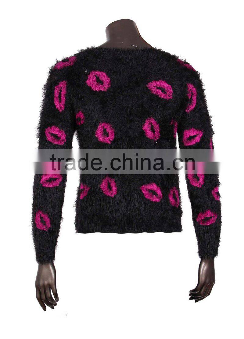 2015 new product lip shape pullover long knitting sweater for lady