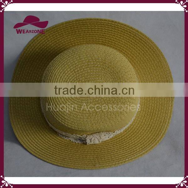 100% paper ladies summer hat straw boater hat with lace