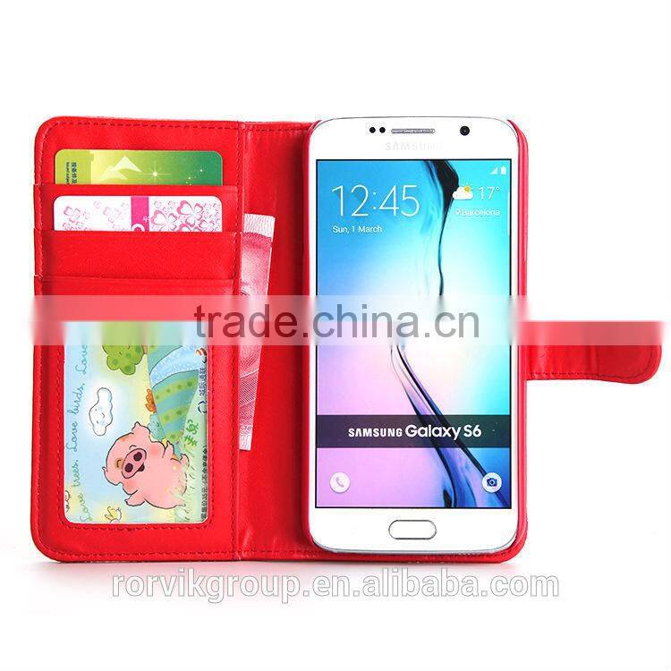 Book Style Leather Folio Case For samsung s6, Lichee Pattern Style Leather Case For samsung s6