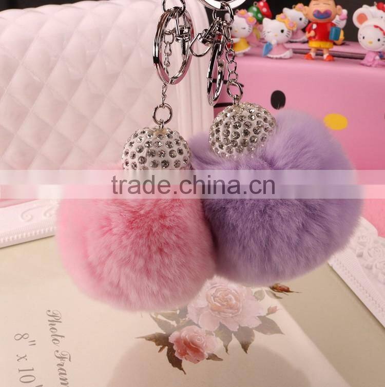 Keyring Pompom keychain Charm Ball Rabbit Fur Ball Genuine Soft Fluffy Key Chain Bag Pendant