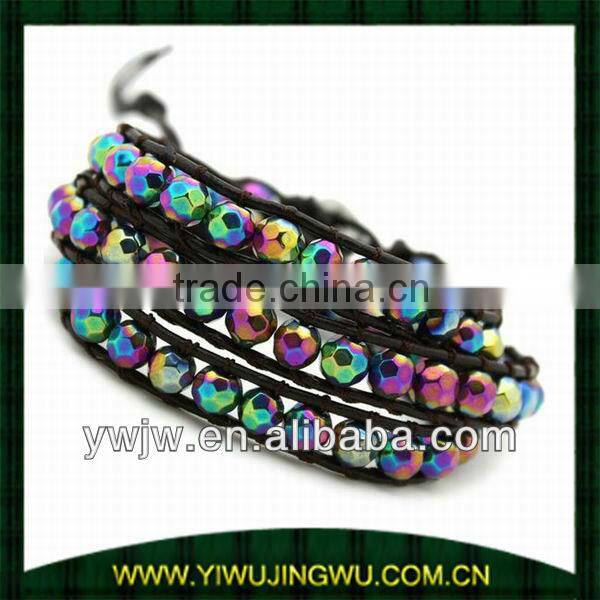 fashion Blue Gemstone & Leather Wrap Bracelet