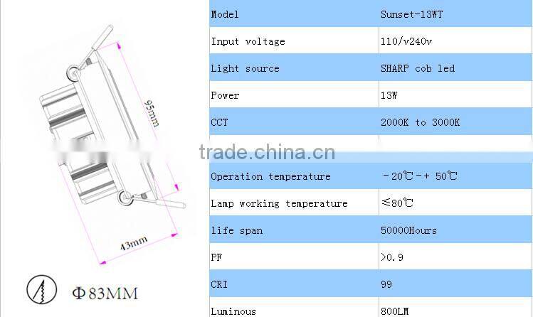 Color temperature adjustable high CRI99 saa led downlight 2000k to 3000k sz manufacture price