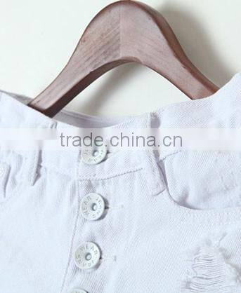 high waist four button distressed denim shorts in white JXA088