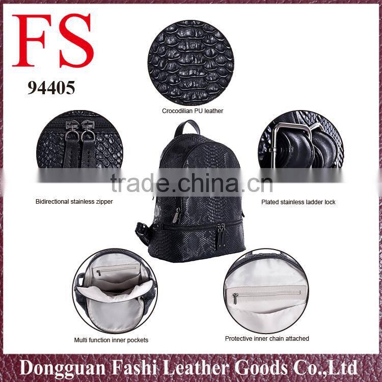 fashionable custom leather bag hot selling black snakeskin pu backpacks