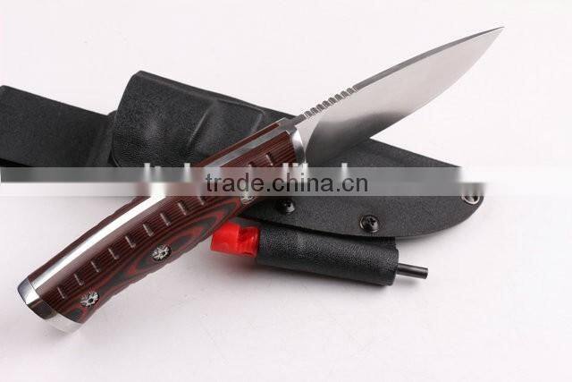 OEM wood outdoor multi military knife with fire starter and whistle