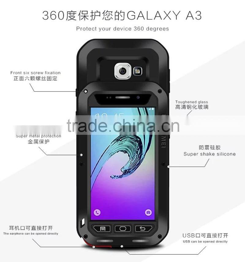 Waterproof Original Love Mei Powerful Case Metal Aluminum Cover For Samsung Galaxy A3 A3100 With Gorrila Glass