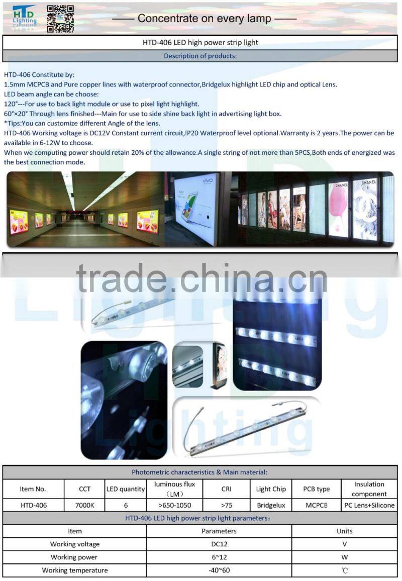 High Power 6 LED rigid strip 60*20 beam angle IP67 IP65 with lens