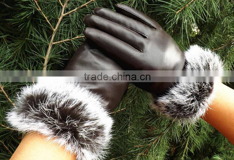 Korea Style Full Finger PU Material Winter Keep Warm and Velvet Cycle Gloves for Woman