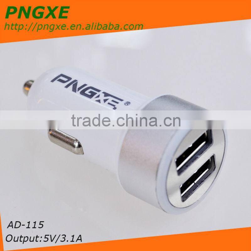 3.1A PNGXE high quality factory price micro double port car charger for ipod/htc/samsung